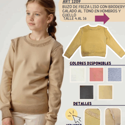 Buzo de frisa liso con brodery calado
