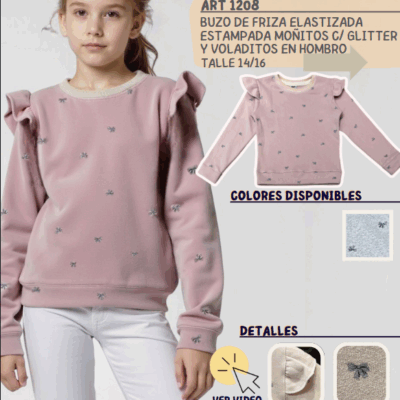 Buzo de frisa "Moñitos con glitter"