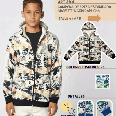 Campera de frisa estampada "Grafittis"