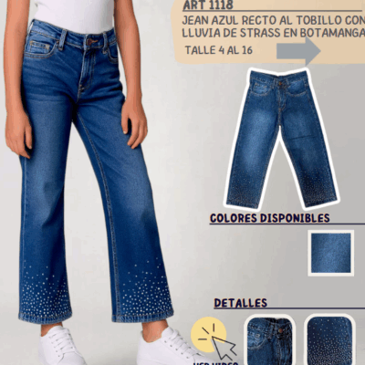 Jean azúl recto con "Lluvia de Strass"