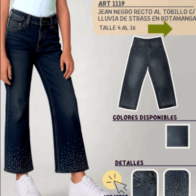 Jean negro recto con "Lluvia de Strass"