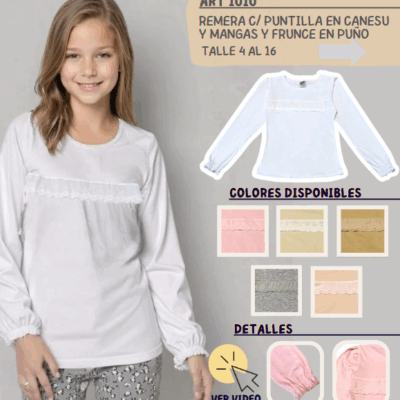 Remera manga larga con puntilla